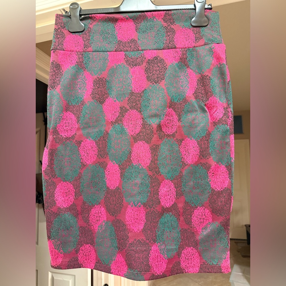 LuLaRoe Pink and Green Cassie pencil skirt